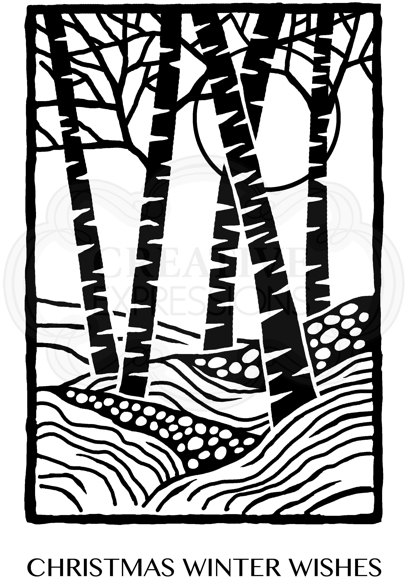 Woodware Clear Singles Stamp Lino Cut Birch Trees Woodware