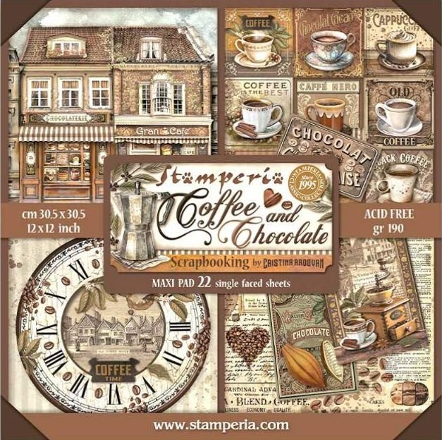 Stamperia Coffee and Chocolate 12 x 12 Double Side Paper Pad Scrapbooking