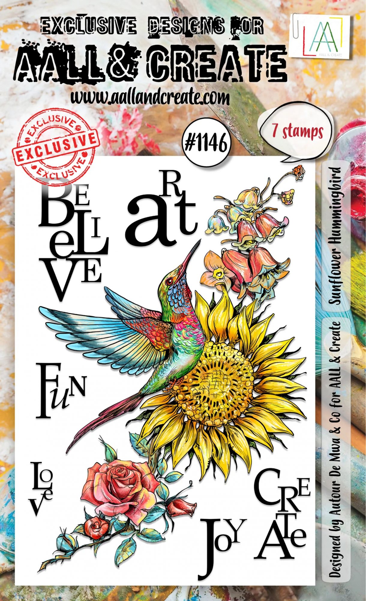 Aall Create A6 STAMP SET SUNFLOWER HUMMINGBIRD 1146 Aall