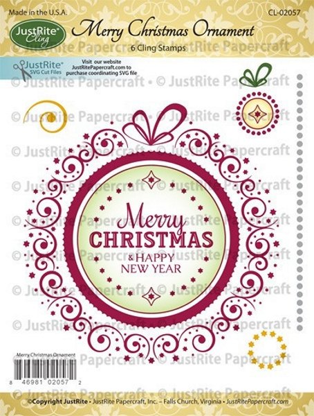 JustRite Small Cling Merry Christmas Ornament Stamp