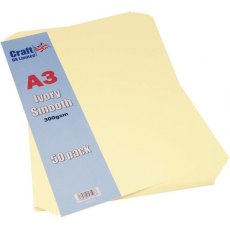 Craft UK A3 Ivory Smooth 300gsm Cardstock Pack of 50 Sheets