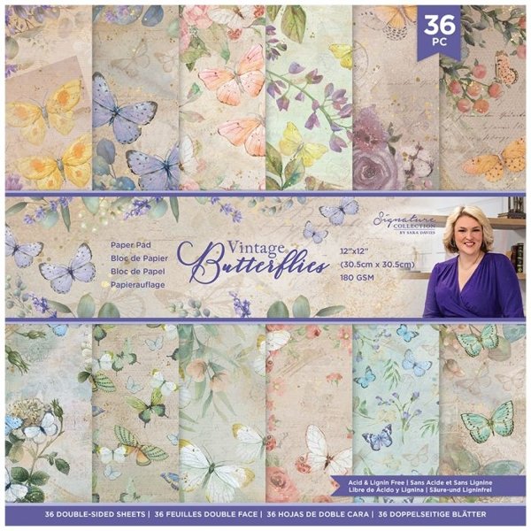 Crafter's Companion Sara Signature Vintage Butterflies - 12x12 Paper ...