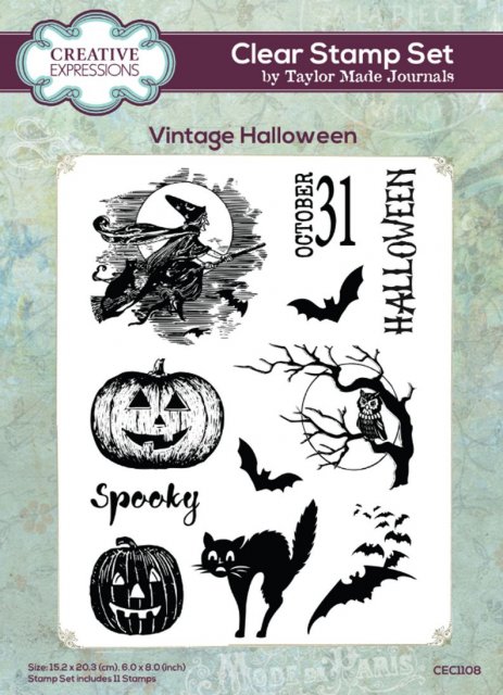 Creative Expressions Creative Expressions Taylor Made Journals Vintage Halloween 6 in x 8 in Clear Stamp Set