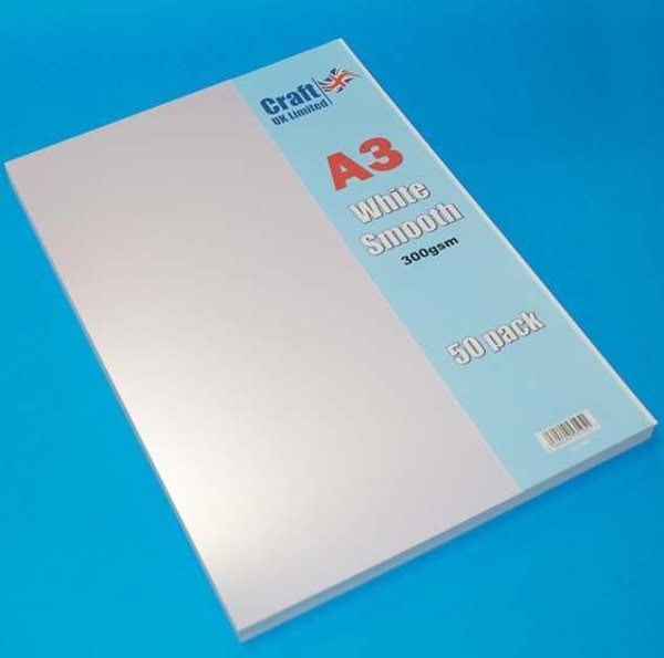 Craft UK Craft UK A3 White Smooth 300gsm Cardstock Pack of 50 Sheets