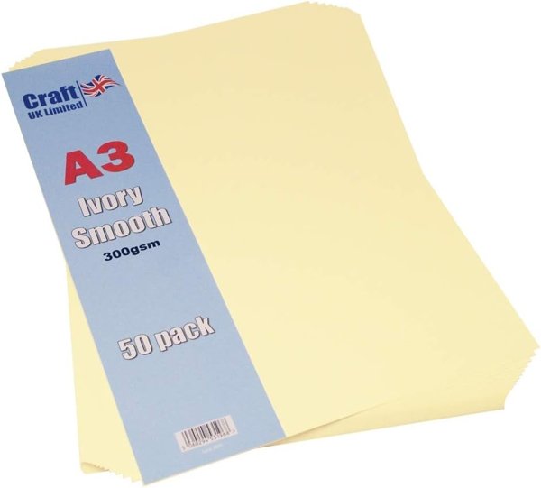 Craft UK Craft UK A3 Ivory Smooth 300gsm Cardstock Pack of 50 Sheets